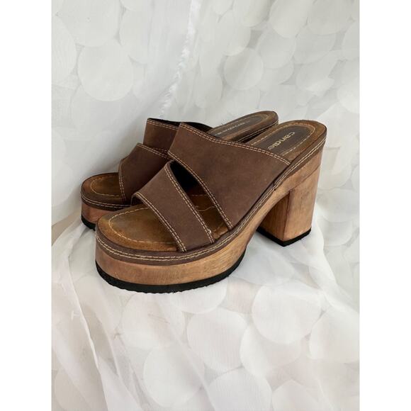 Vtg Y2K CANDIES 9 brown Suede Chunky Platform Heels Sandals Boho Hippie Brazil - Picture 2 of 12